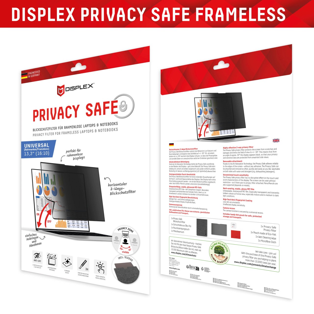 PRIVACY SAFE randlos/frameless 2-Wege Blickschutzfilter für Laptop/Notebooks 13,3" 16:10