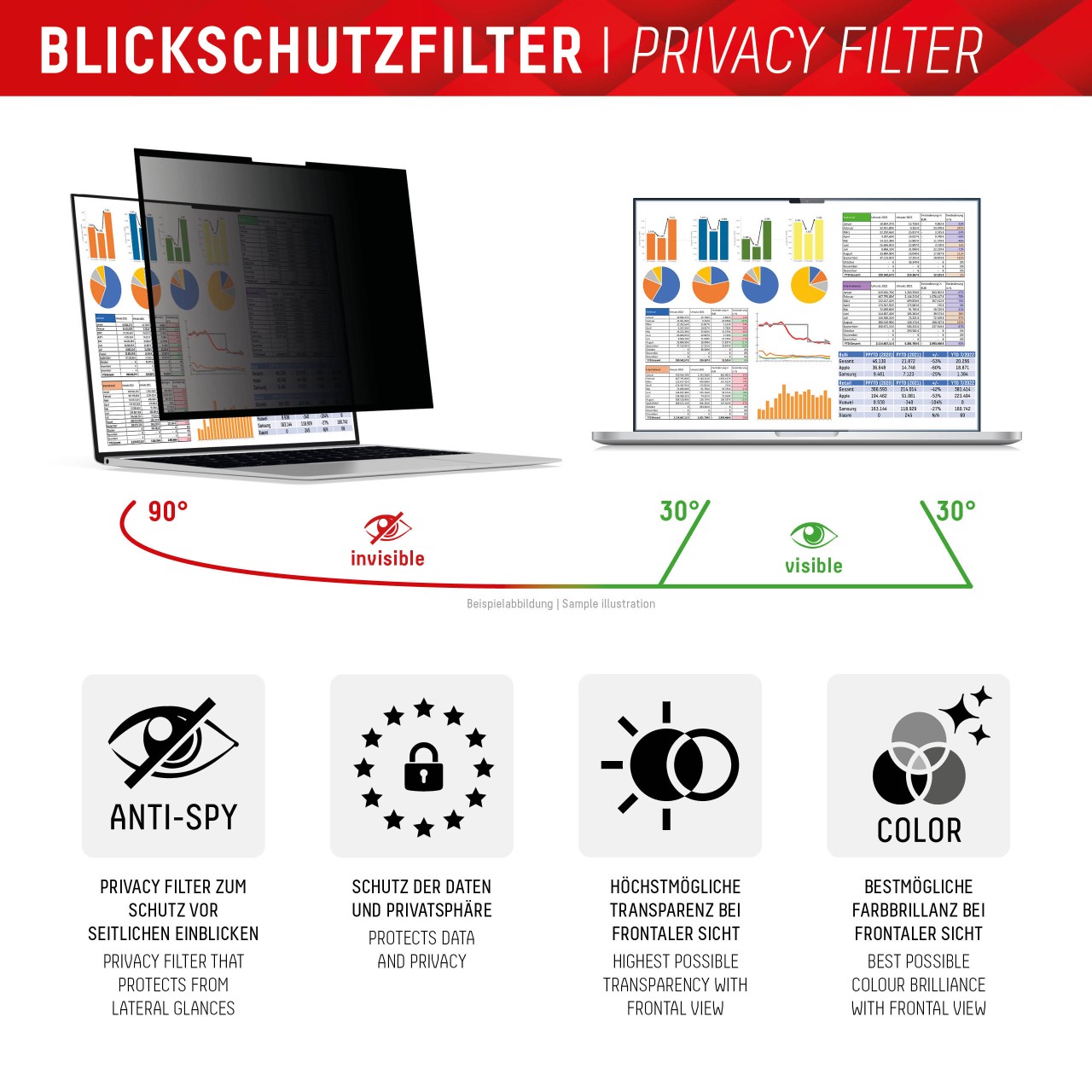 PRIVACY SAFE randlos/frameless 2-Wege Blickschutzfilter für Laptop/Notebooks 15,6" 16:9