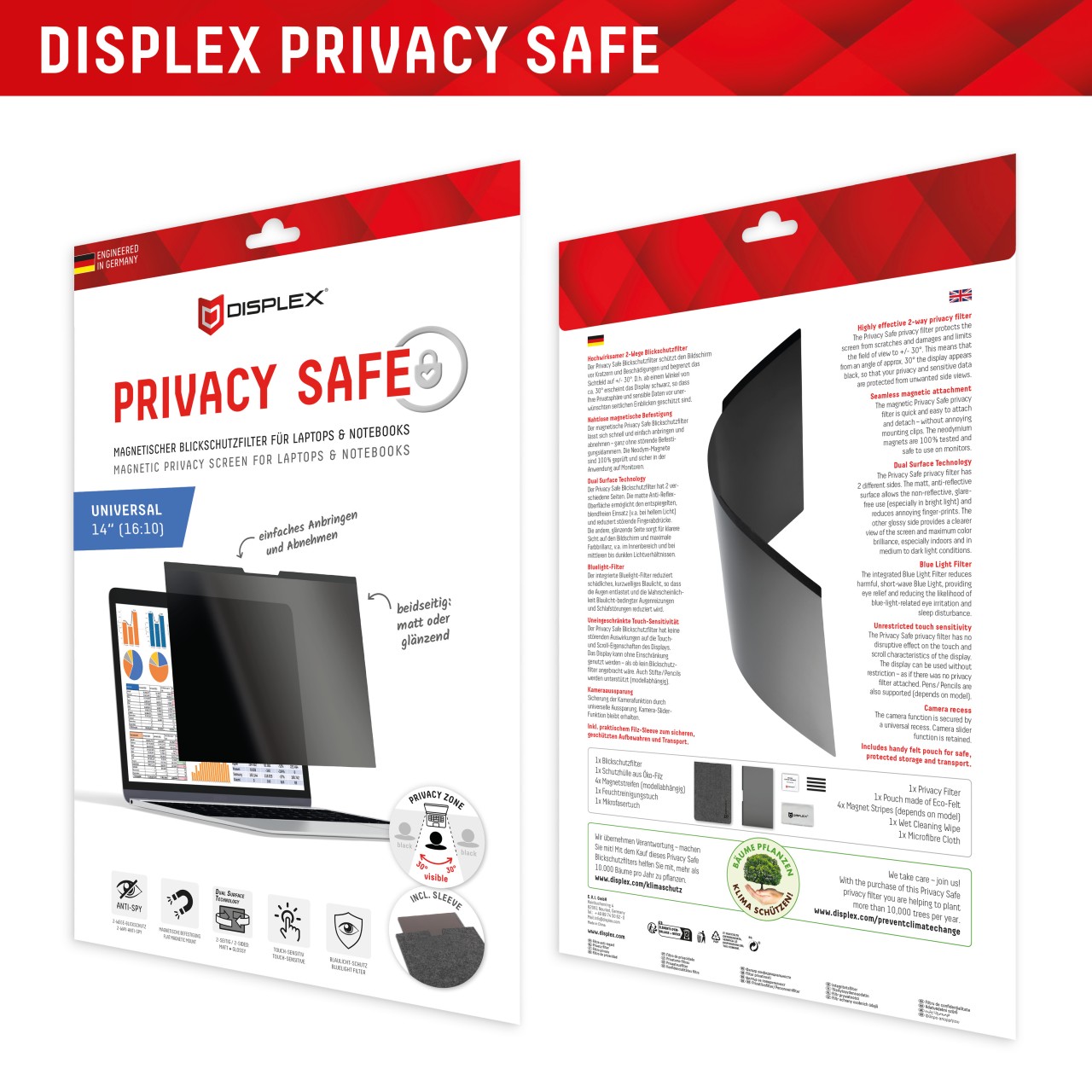 PRIVACY SAFE Magnetischer 2-Wege Blickschutzfilter für Laptop/ Notebook 14'' (16:10)